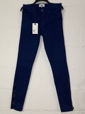 PAIGE Navy Pinstripe Skinny Jumpsuit Pants